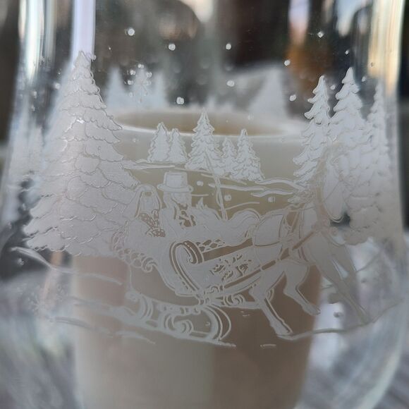 Vintage Avon President's Club 1996 Luminarc Glass Hurricane Lamp Sleigh Ride - Picture 6 of 10